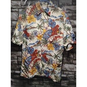 Mens Pierre Cardin Hawaiian Medium Palm Tree Print Beige Shirt Beach Hawaiian